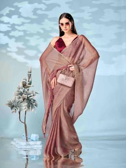 Tikhi Imli - Two Tone Maroon Woven Saree with Unstitched Blouse