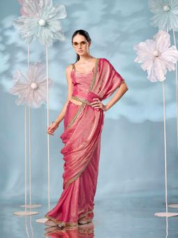 Tikhi Imli - Embellished Lace Pink Two Tone Saree with Unstitched Blouse