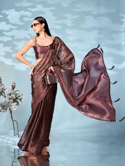Tikhi Imli - Portion Metallic Brown Saree with Unstitched Blouse