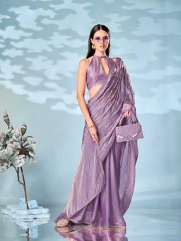 Tikhi Imli - Swaroski Portion Embellished Border Lavender Saree with Unstitched Blouse