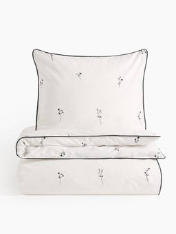H&M - White Patterned Cotton Single Duvet Cover Set