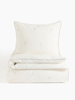 H&M - White Patterned Cotton Single Duvet Cover Set