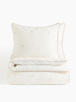 H&M - White Patterned Cotton Double/King Duvet Cover Set