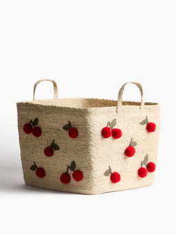 H&M - Beige Large Pompom Seagrass Storage Basket