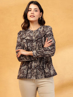 Fabindia - Women Brown Mandarin Neck Top