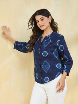 Fabindia - Women Indigo Mandarin Neck Top