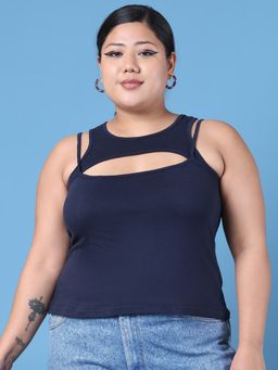 theRebelinme - Women Navy Blue Round Neck Top