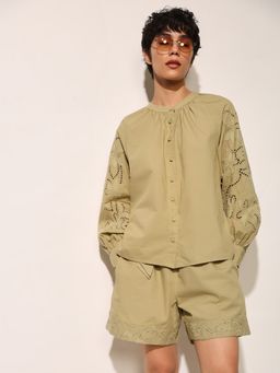 ONLY - Women Green Mandarin Neck Top