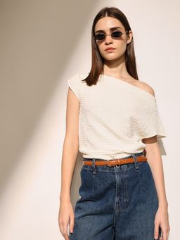 ONLY - Women White Boat Neck Top