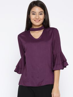 Sera - Women Purple Keyhole Neck Top