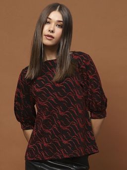 Sera - Women Black Boat Neck Top