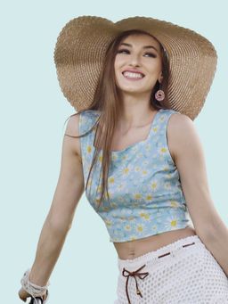 Sera - Women Blue Square Neck Top