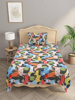 House of Gulab - Polycotton Kids Print Single bedsheet with 1 Pillow Cover