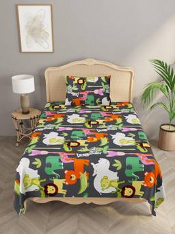 House of Gulab - Polycotton Kids Print Single bedsheet with 1 Pillow Cover