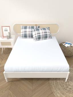 House of Gulab - Premium Cotton Fitted Bedsheet Plain Design with 2 Printed Pillow Covers