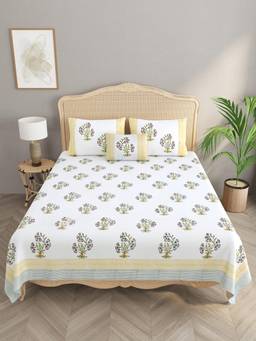 House of Gulab - White Percale Cotton Super King Bedsheet, Pillow Covers & Sham Pillow Cover