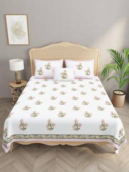 House of Gulab - White Percale Cotton Super King Bedsheet, Pillow Covers & Sham Pillow Cover