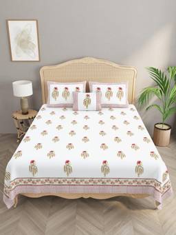 House of Gulab - White Percale Cotton Super King Bedsheet, Pillow Covers & Sham Pillow Cover