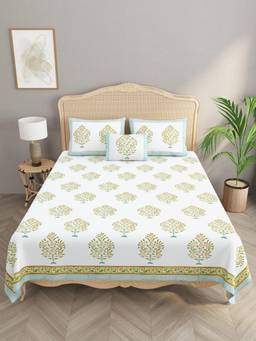 House of Gulab - Percale Cotton Super King Bedsheet With Pillow Covers and Sham Pillow Cover