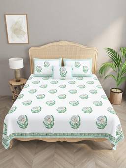 House of Gulab - White Percale Cotton Super King Bedsheet, Pillow Covers & Sham Pillow Cover