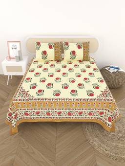 House of Gulab - Multi Color Cotton Printed Bedsheet With 2 Pillow Covers