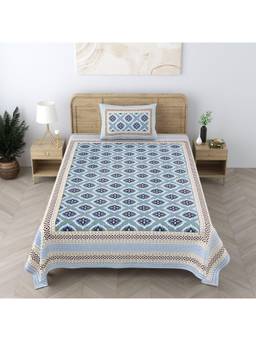 House of Gulab - Multi Color Cotton Floral Print Single Bedsheet With 1 Pillow Cover