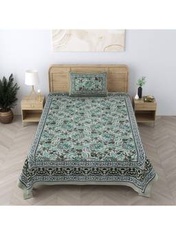 House of Gulab - Multi Color Cotton Floral Print Single Bedsheet With 1 Pillow Cover