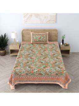 House of Gulab - Multi Color Cotton Floral Print Single Bedsheet With 1 Pillow Cover