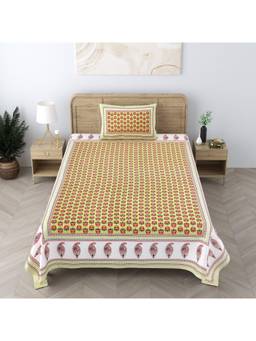 House of Gulab - Multi-Color Cotton Floral Print Single bedsheet with 1 Pillow Cover