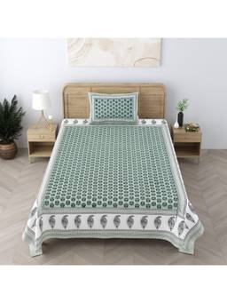 House of Gulab - Multi Color Cotton Floral Print Single Bedsheet With 1 Pillow Cover