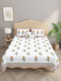 House of Gulab - Percale Cotton Super King Bedsheet With Pillow Covers and Sham Pillow Cover