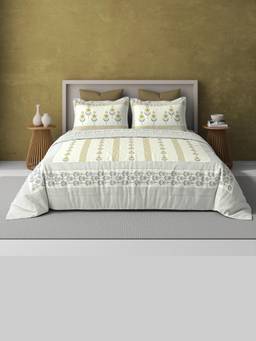 House of Gulab - Extra Soft Percale Cotton Super King Handblock Print Bedsheet with 2 Pillow Covers