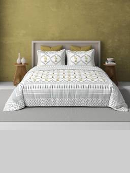 House of Gulab - Extra Soft Percale Cotton Super King Handblock Print Bedsheet with 2 Pillow Covers