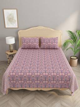 House of Gulab - Orange Ikat Print Double King Bedsheet with 2 Pillow Covers