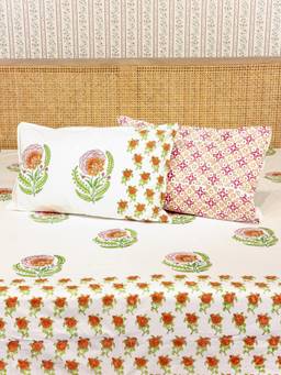 House of Gulab - White Premium Percale Cotton Super King Bedsheet With 2 Pillow Covers