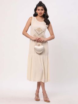 R&B - Rayon Tiered Embroidered Calf-Length Sleeveless Midi Dress