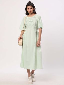 R&B - Cotton A-Line Embroidered Flared Flutter Sleeves Women Midi Dress