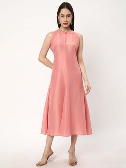 R&B - Polyester A-Line Embroidered Women Peach Midi Dress