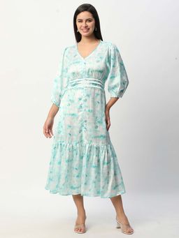 R&B - Rayon Fit and Flare Abstract Tiered Mint Green Midi Dress