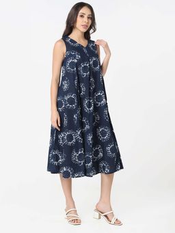 R&B - Cotton Trapeze Tie and Dye Asymmetrical Hem Knee Length Dress