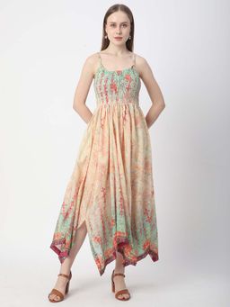 R&B - Poly Muslin Empire Waist Stripes Smocked Women Midi Dress