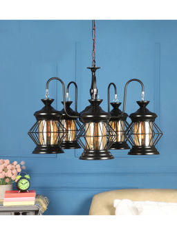 DecorativeRay - 5 Light Iron Chandelier with Luster Glass