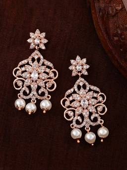 Estele - Rose Gold Plated CZ Charming Drop Earrings with Pearl and Crystals for Women