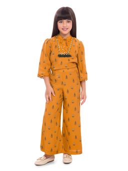 TINY BABY - Mustard Nylon 3/4 Sleeves Floral Designed Co-ord Set