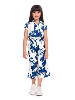 TINY BABY - Blue Synthetic Short Sleeves Floral Designed Jumpsuit and Jacket