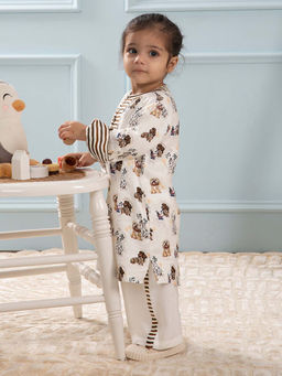 THE BABY TRUNK - Boys White Printed Kurta with Pyjama (Set of 2)