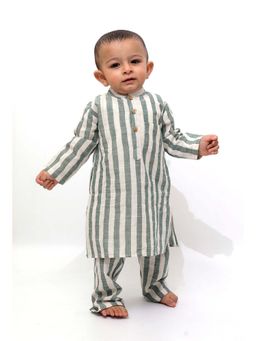 Tjori - Boys Green Stripes Kurta with Pyjama (Set of 2)