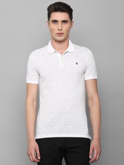 Louis Philippe - Men's White Polo T-Shirt with Textured Geometric Pattern