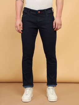 Wrangler - Men's Blue Skanders Slim Fit Low Rise Heavy Fade Jeans