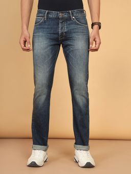 Wrangler - Men's Blue Millard Straight Fit Mid Rise Heavy Fade Jeans